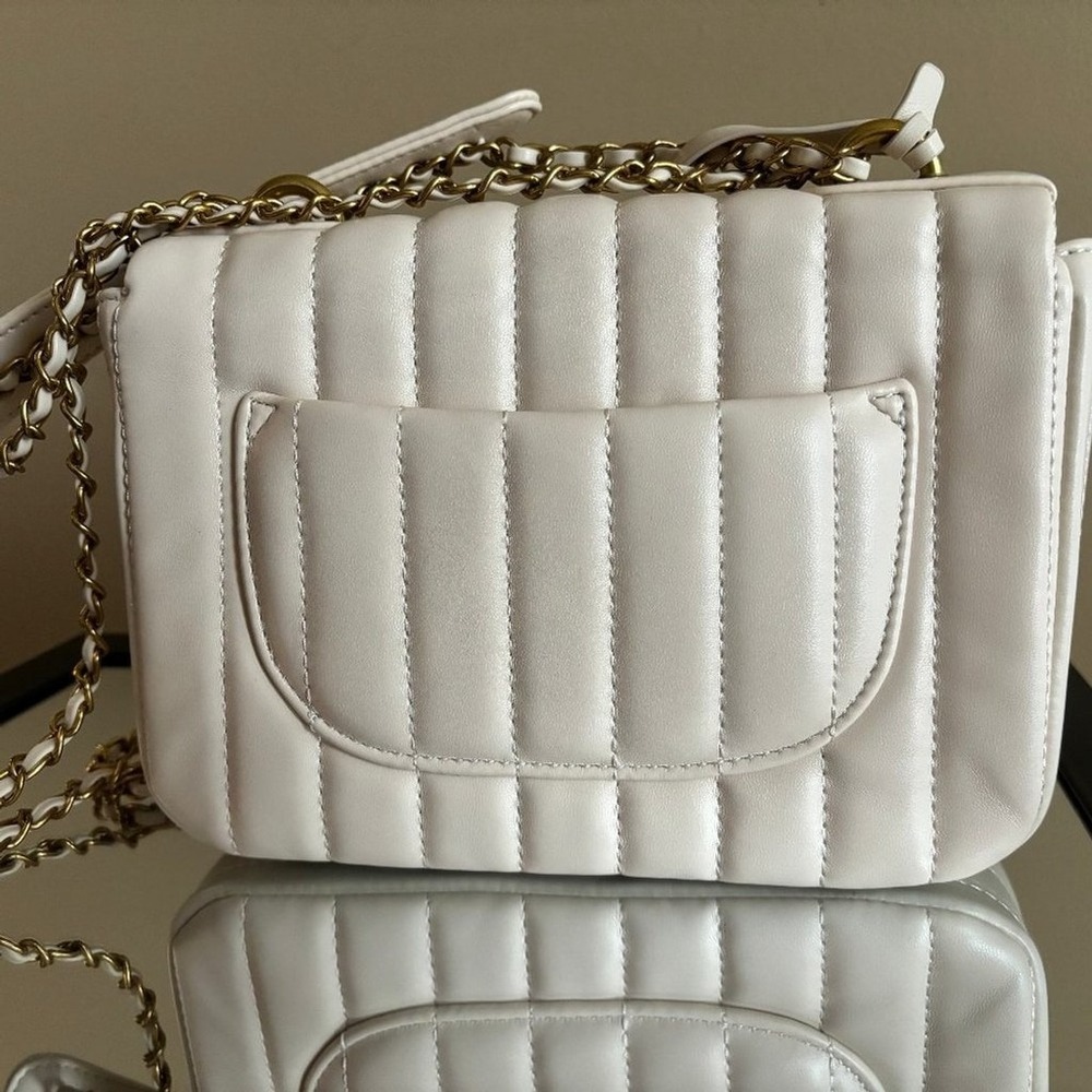 L.T.L‎ London Quilted Crossbody Bag Cream Gold Chain Shoulder Bag - Picture 12 of 12